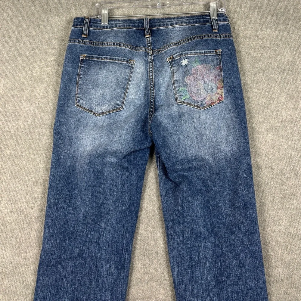 KanCan KC5109M High Rise Button Fly Floral Embroidered Distressed Jeans 31 Blue